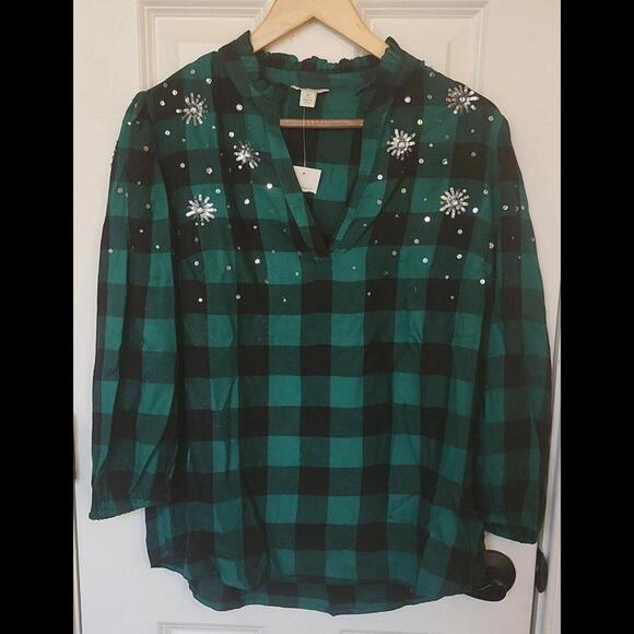 Cato‎ green plad shirt with snowflakes - Picture 1 of 2
